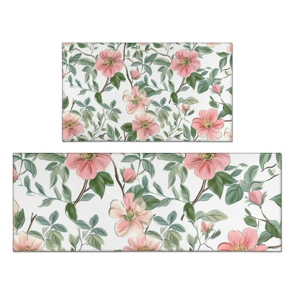 Pioneer Flower Floral Print Pattern Kitchen Rugs Sets Of 2,Anti Fatigue Kitchen Mat Rugs Non Slip Washable,Decorative Kitchen Floor Mats for Kitchen,Sink,Laundry,17"x30"+17"x47"