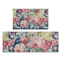Pioneer Flower Floral Print Pattern Kitchen Rugs Sets Of 2,Anti Fatigue Kitchen Mat Rugs Non Slip Washable,Decorative Kitchen Floor Mats for Kitchen,Sink,Laundry,17"x30" 17"x47"