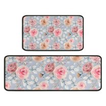 Pioneer Flower Floral Print Pattern Kitchen Rugs Sets Of 2,Anti Fatigue Kitchen Mat Rugs Non Slip Washable,Decorative Kitchen Floor Mats for Kitchen,Sink,Laundry,17"X30" 17"X47"