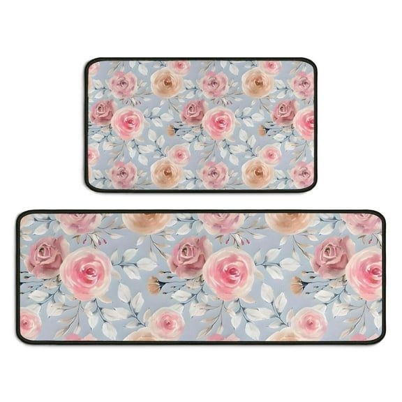 Pioneer Flower Floral Print Pattern Kitchen Rugs Sets Of 2,Anti Fatigue Kitchen Mat Rugs Non Slip Washable,Decorative Kitchen Floor Mats for Kitchen,Sink,Laundry,17"X30"+17"X47"