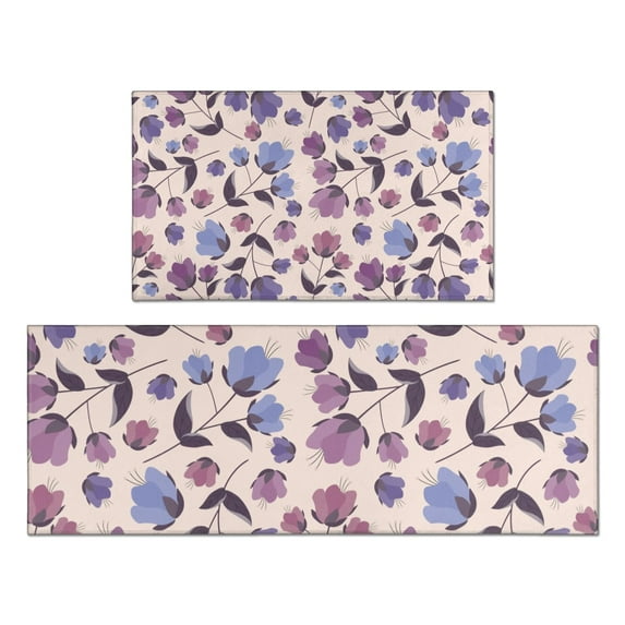Pioneer Flower Floral Print Pattern Kitchen Rugs Sets Of 2,Anti Fatigue Kitchen Mat Rugs Non Slip Washable,Decorative Kitchen Floor Mats for Kitchen,Sink,Laundry,17"x30"+17"x47"