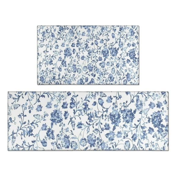 Pioneer Flower Floral Print Pattern Kitchen Rugs Sets Of 2,Anti Fatigue Kitchen Mat Rugs Non Slip Washable,Decorative Kitchen Floor Mats for Kitchen,Sink,Laundry,17"x30"+17"x47"