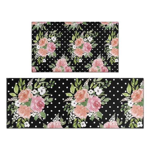 Pioneer Flower Floral Print Pattern Kitchen Rugs Sets Of 2,Anti Fatigue Kitchen Mat Rugs Non Slip Washable,Decorative Kitchen Floor Mats for Kitchen,Sink,Laundry,17"x30"+17"x47"