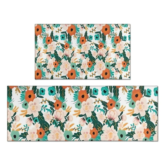 Pioneer Flower Floral Print Pattern Kitchen Rugs Sets Of 2,Anti Fatigue Kitchen Mat Rugs Non Slip Washable,Decorative Kitchen Floor Mats for Kitchen,Sink,Laundry,17"x30"+17"x47"
