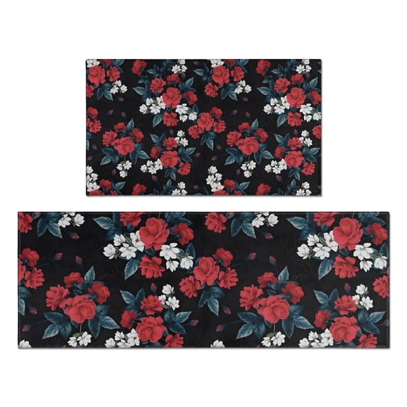 Pioneer Flower Floral Print Pattern Kitchen Rugs Sets Of 2,Anti Fatigue Kitchen Mat Rugs Non Slip Washable,Decorative Kitchen Floor Mats for Kitchen,Sink,Laundry,17"x30"+17"x47"