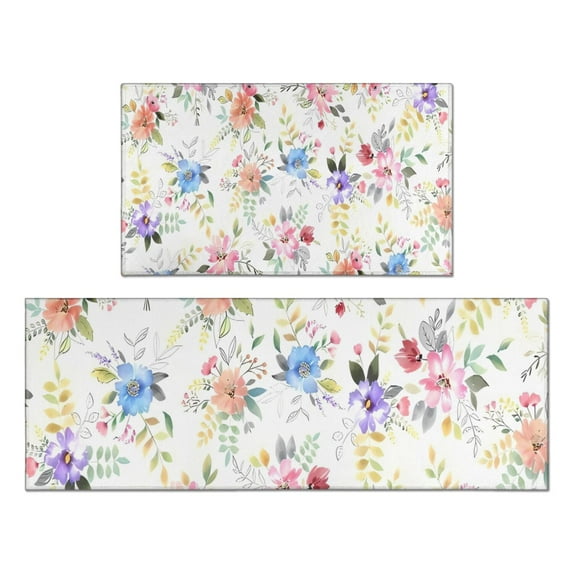 Pioneer Flower Floral Print Pattern Kitchen Rugs Sets Of 2,Anti Fatigue Kitchen Mat Rugs Non Slip Washable,Decorative Kitchen Floor Mats for Kitchen,Sink,Laundry,17"x30"+17"x47"