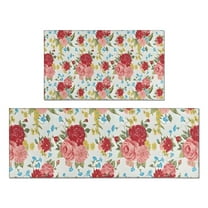 Pioneer Flower Floral Print Pattern Kitchen Rugs Sets Of 2,Anti Fatigue Kitchen Mat Rugs Non Slip Washable,Decorative Kitchen Floor Mats for Kitchen,Sink,Laundry,17"x30" 17"x47"