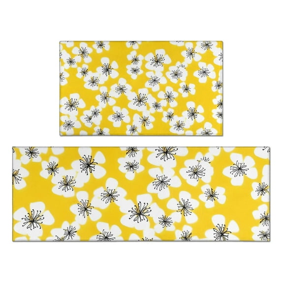 Pioneer Flower Floral Print Pattern Kitchen Rugs Sets Of 2,Anti Fatigue Kitchen Mat Rugs Non Slip Washable,Decorative Kitchen Floor Mats for Kitchen,Sink,Laundry,17"x30"+17"x47"