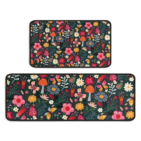 Pioneer Flower Floral Print Pattern Kitchen Rugs Sets Of 2,Anti Fatigue Kitchen Mat Rugs Non Slip Washable,Decorative Kitchen Floor Mats for Kitchen,Sink,Laundry,17"X30"+17"X47"