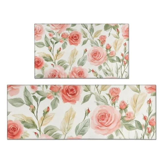 Pioneer Flower Floral Print Pattern Kitchen Rugs Sets Of 2,Anti Fatigue Kitchen Mat Rugs Non Slip Washable,Decorative Kitchen Floor Mats for Kitchen,Sink,Laundry,17"x30"+17"x47"