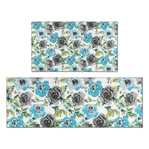 Pioneer Flower Floral Print Pattern Kitchen Rugs Sets Of 2,Anti Fatigue Kitchen Mat Rugs Non Slip Washable,Decorative Kitchen Floor Mats for Kitchen,Sink,Laundry,17"x30"+17"x47"