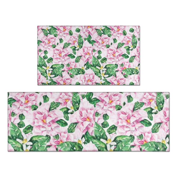 Pioneer Flower Floral Print Pattern Kitchen Rugs Sets Of 2,Anti Fatigue Kitchen Mat Rugs Non Slip Washable,Decorative Kitchen Floor Mats for Kitchen,Sink,Laundry,17"x30"+17"x47"
