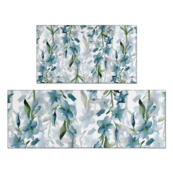 Pioneer Flower Floral Print Pattern Kitchen Rugs Sets Of 2,Anti Fatigue Kitchen Mat Rugs Non Slip Washable,Decorative Kitchen Floor Mats for Kitchen,Sink,Laundry,17"x30"+17"x47"