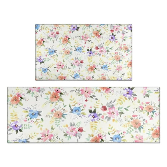 Pioneer Flower Floral Print Pattern Kitchen Rugs Sets Of 2,Anti Fatigue Kitchen Mat Rugs Non Slip Washable,Decorative Kitchen Floor Mats for Kitchen,Sink,Laundry,17"x30"+17"x47"