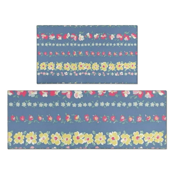 Pioneer Flower Floral Print Pattern Kitchen Rugs Sets Of 2,Anti Fatigue Kitchen Mat Rugs Non Slip Washable,Decorative Kitchen Floor Mats for Kitchen,Sink,Laundry,17"x30"+17"x47"