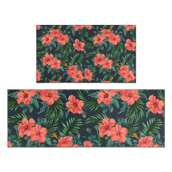 Pioneer Flower Floral Print Pattern Kitchen Rugs Sets Of 2,Anti Fatigue Kitchen Mat Rugs Non Slip Washable,Decorative Kitchen Floor Mats for Kitchen,Sink,Laundry,17"x30"+17"x47"