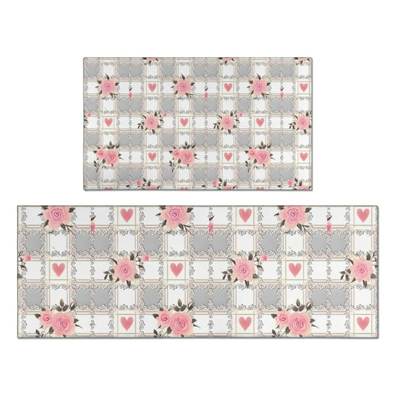 Pioneer Flower Floral Print Pattern Kitchen Rugs Sets Of 2,Anti Fatigue Kitchen Mat Rugs Non Slip Washable,Decorative Kitchen Floor Mats for Kitchen,Sink,Laundry,17"x30"+17"x47"