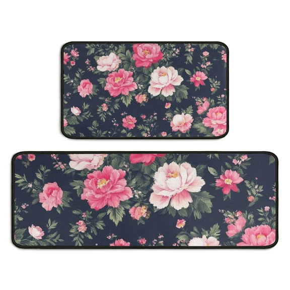 Pioneer Flower Floral Print Pattern Kitchen Rugs Sets Of 2,Anti Fatigue Kitchen Mat Rugs Non Slip Washable,Decorative Kitchen Floor Mats for Kitchen,Sink,Laundry,17"X30"+17"X47"