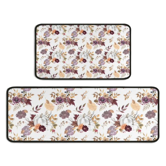 Pioneer Flower Floral Print Pattern Kitchen Rugs Sets Of 2,Anti Fatigue Kitchen Mat Rugs Non Slip Washable,Decorative Kitchen Floor Mats for Kitchen,Sink,Laundry,17"X30"+17"X47"