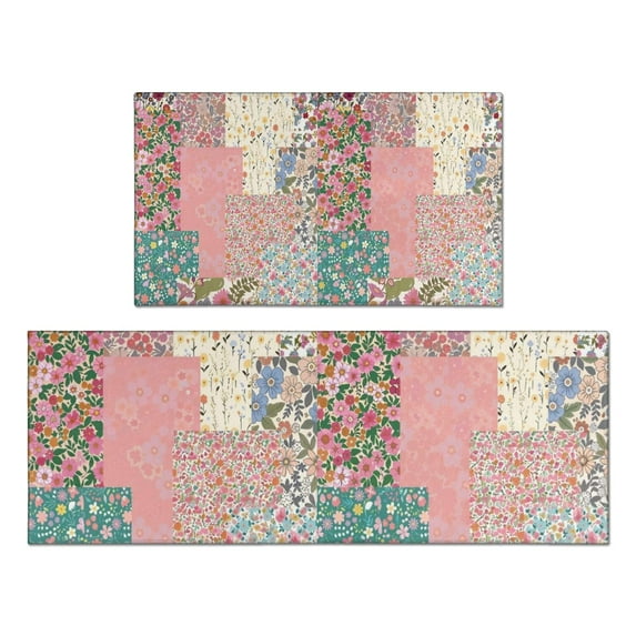 Pioneer Flower Floral Print Pattern Kitchen Rugs Sets Of 2,Anti Fatigue Kitchen Mat Rugs Non Slip Washable,Decorative Kitchen Floor Mats for Kitchen,Sink,Laundry,17"x30"+17"x47"