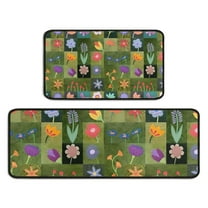 Pioneer Flower Floral Print Pattern Kitchen Rugs Sets Of 2,Anti Fatigue Kitchen Mat Rugs Non Slip Washable,Decorative Kitchen Floor Mats for Kitchen,Sink,Laundry,17"X30" 17"X47"