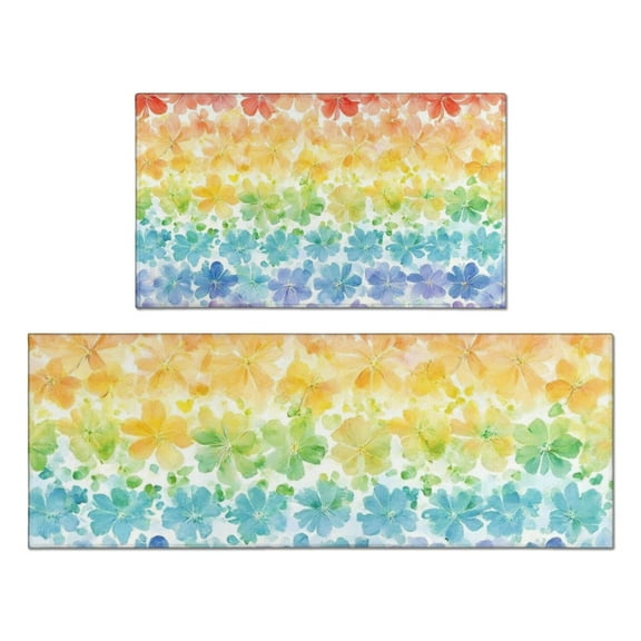 Pioneer Flower Floral Print Pattern Kitchen Rugs Sets Of 2,Anti Fatigue Kitchen Mat Rugs Non Slip Washable,Decorative Kitchen Floor Mats for Kitchen,Sink,Laundry,17"x30"+17"x47"