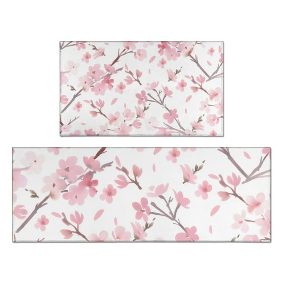 Pioneer Flower Floral Print Pattern Kitchen Rugs Sets Of 2,Anti Fatigue Kitchen Mat Rugs Non Slip Washable,Decorative Kitchen Floor Mats for Kitchen,Sink,Laundry,17"x30"+17"x47"
