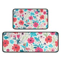 Pioneer Flower Floral Print Pattern Kitchen Rugs Sets Of 2,Anti Fatigue Kitchen Mat Rugs Non Slip Washable,Decorative Kitchen Floor Mats for Kitchen,Sink,Laundry,17"X30" 17"X47"