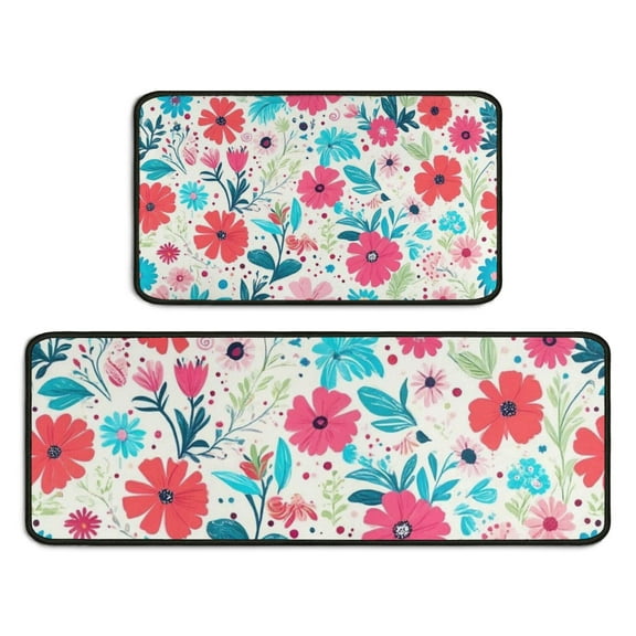 Pioneer Flower Floral Print Pattern Kitchen Rugs Sets Of 2,Anti Fatigue Kitchen Mat Rugs Non Slip Washable,Decorative Kitchen Floor Mats for Kitchen,Sink,Laundry,17"X30"+17"X47"