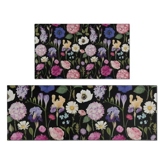 Pioneer Flower Floral Print Pattern Kitchen Rugs Sets Of 2,Anti Fatigue Kitchen Mat Rugs Non Slip Washable,Decorative Kitchen Floor Mats for Kitchen,Sink,Laundry,17"x30"+17"x47"