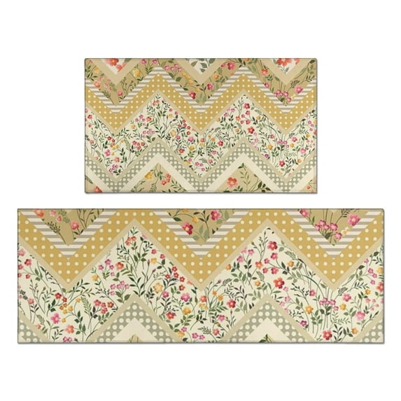 Pioneer Flower Floral Print Pattern Kitchen Rugs Sets Of 2,Anti Fatigue Kitchen Mat Rugs Non Slip Washable,Decorative Kitchen Floor Mats for Kitchen,Sink,Laundry,17"x30"+17"x47"