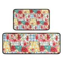 Pioneer Flower Floral Print Pattern Kitchen Rugs Sets Of 2,Anti Fatigue Kitchen Mat Rugs Non Slip Washable,Decorative Kitchen Floor Mats for Kitchen,Sink,Laundry,17"X30" 17"X47"