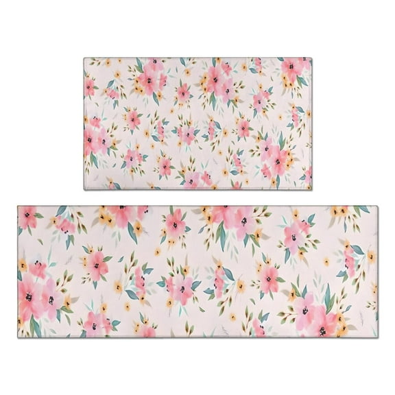 Pioneer Flower Floral Print Pattern Kitchen Rugs Sets Of 2,Anti Fatigue Kitchen Mat Rugs Non Slip Washable,Decorative Kitchen Floor Mats for Kitchen,Sink,Laundry,17"x30"+17"x47"
