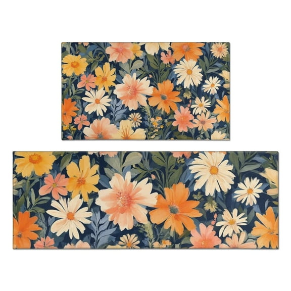 Pioneer Flower Floral Print Pattern Kitchen Rugs Sets Of 2,Anti Fatigue Kitchen Mat Rugs Non Slip Washable,Decorative Kitchen Floor Mats for Kitchen,Sink,Laundry,17"x30"+17"x47"
