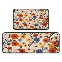Pioneer Flower Floral Print Pattern Kitchen Rugs Sets Of 2,Anti Fatigue Kitchen Mat Rugs Non Slip Washable,Decorative Kitchen Floor Mats for Kitchen,Sink,Laundry,17"X30" 17"X47"