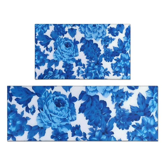 Pioneer Flower Floral Print Pattern Kitchen Rugs Sets Of 2,Anti Fatigue Kitchen Mat Rugs Non Slip Washable,Decorative Kitchen Floor Mats for Kitchen,Sink,Laundry,17"x30"+17"x47"