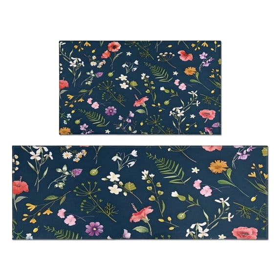 Pioneer Flower Floral Print Pattern Kitchen Rugs Sets Of 2,Anti Fatigue Kitchen Mat Rugs Non Slip Washable,Decorative Kitchen Floor Mats for Kitchen,Sink,Laundry,17"x30"+17"x47"