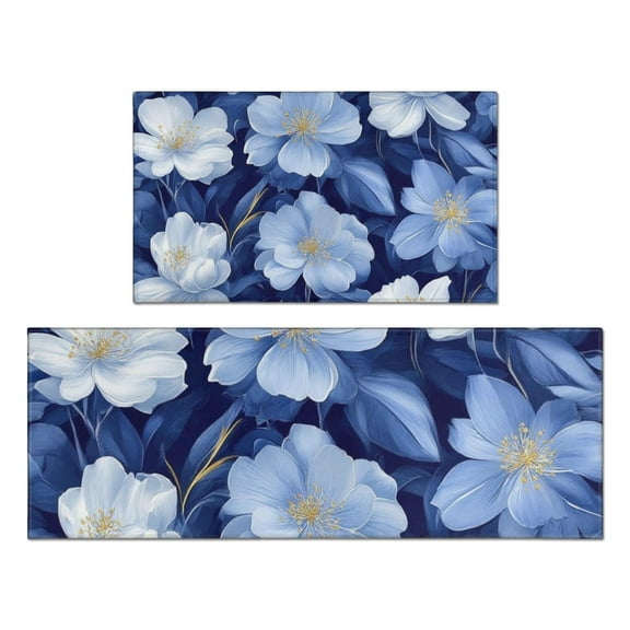 Pioneer Flower Floral Print Pattern Kitchen Rugs Sets Of 2,Anti Fatigue Kitchen Mat Rugs Non Slip Washable,Decorative Kitchen Floor Mats for Kitchen,Sink,Laundry,17"x30"+17"x47"
