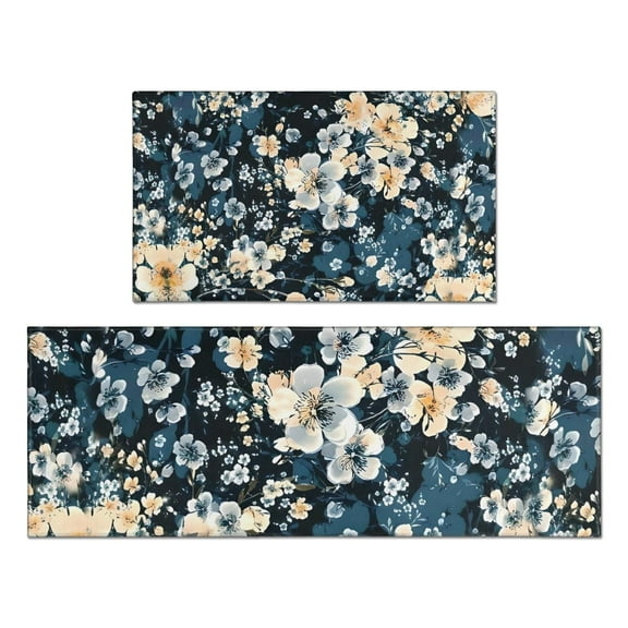 Pioneer Flower Floral Print Pattern Kitchen Rugs Sets Of 2,Anti Fatigue Kitchen Mat Rugs Non Slip Washable,Decorative Kitchen Floor Mats for Kitchen,Sink,Laundry,17"x30"+17"x47"