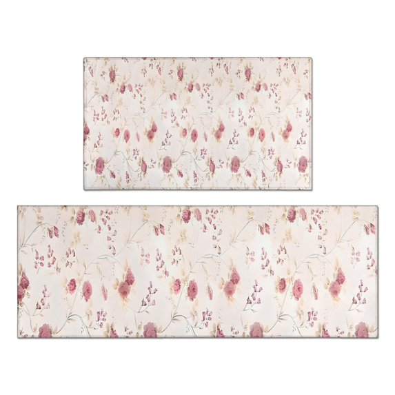 Pioneer Flower Floral Print Pattern Kitchen Rugs Sets Of 2,Anti Fatigue Kitchen Mat Rugs Non Slip Washable,Decorative Kitchen Floor Mats for Kitchen,Sink,Laundry,17"x30"+17"x47"