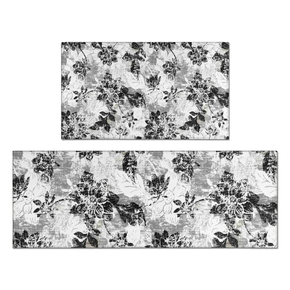Pioneer Flower Floral Print Pattern Kitchen Rugs Sets Of 2,Anti Fatigue Kitchen Mat Rugs Non Slip Washable,Decorative Kitchen Floor Mats for Kitchen,Sink,Laundry,17"x30"+17"x47"
