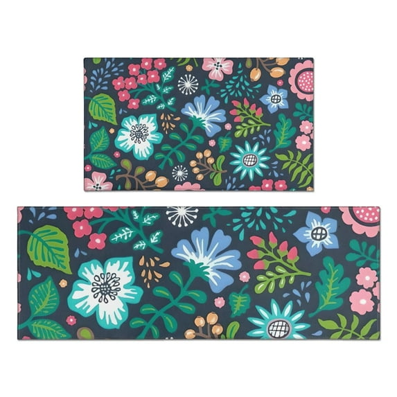 Pioneer Flower Floral Print Pattern Kitchen Rugs Sets Of 2,Anti Fatigue Kitchen Mat Rugs Non Slip Washable,Decorative Kitchen Floor Mats for Kitchen,Sink,Laundry,17"x30"+17"x47"