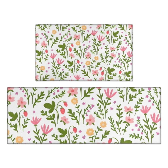 Pioneer Flower Floral Print Pattern Kitchen Rugs Sets Of 2,Anti Fatigue Kitchen Mat Rugs Non Slip Washable,Decorative Kitchen Floor Mats for Kitchen,Sink,Laundry,17"x30"+17"x47"