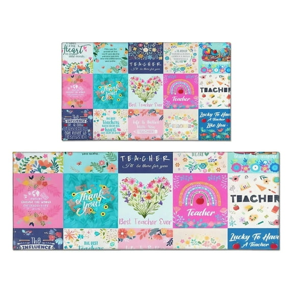 Pioneer Flower Floral Print Pattern Kitchen Rugs Sets Of 2,Anti Fatigue Kitchen Mat Rugs Non Slip Washable,Decorative Kitchen Floor Mats for Kitchen,Sink,Laundry,17"x30"+17"x47"