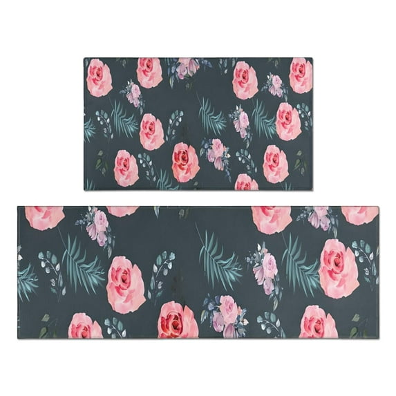 Pioneer Flower Floral Print Pattern Kitchen Rugs Sets Of 2,Anti Fatigue Kitchen Mat Rugs Non Slip Washable,Decorative Kitchen Floor Mats for Kitchen,Sink,Laundry,17"x30"+17"x47"
