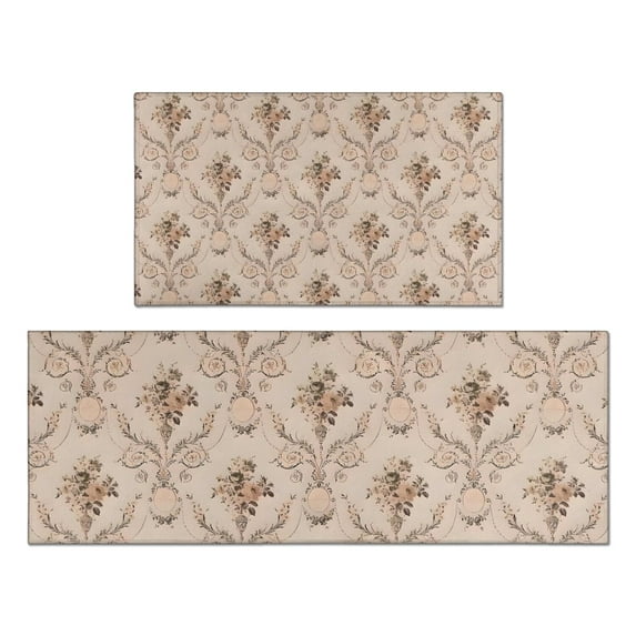 Pioneer Flower Floral Print Pattern Kitchen Rugs Sets Of 2,Anti Fatigue Kitchen Mat Rugs Non Slip Washable,Decorative Kitchen Floor Mats for Kitchen,Sink,Laundry,17"x30"+17"x47"
