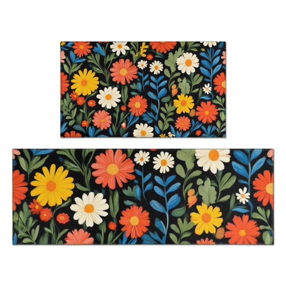 Pioneer Flower Floral Print Pattern Kitchen Rugs Sets Of 2,Anti Fatigue Kitchen Mat Rugs Non Slip Washable,Decorative Kitchen Floor Mats for Kitchen,Sink,Laundry,17"x30"+17"x47"