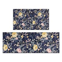 Pioneer Flower Floral Print Pattern Kitchen Rugs Sets Of 2,Anti Fatigue Kitchen Mat Rugs Non Slip Washable,Decorative Kitchen Floor Mats for Kitchen,Sink,Laundry,17"x30" 17"x47"