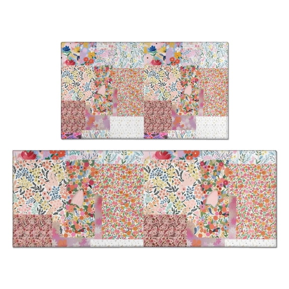 Pioneer Flower Floral Print Pattern Kitchen Rugs Sets Of 2,Anti Fatigue Kitchen Mat Rugs Non Slip Washable,Decorative Kitchen Floor Mats for Kitchen,Sink,Laundry,17"x30"+17"x47"