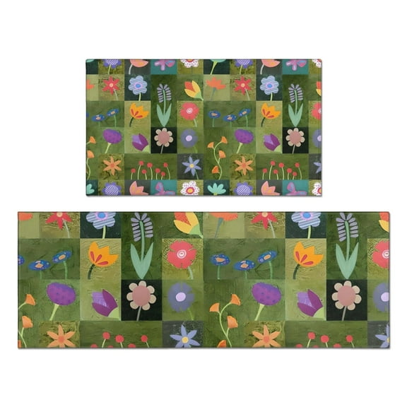 Pioneer Flower Floral Print Pattern Kitchen Rugs Sets Of 2,Anti Fatigue Kitchen Mat Rugs Non Slip Washable,Decorative Kitchen Floor Mats for Kitchen,Sink,Laundry,17"x30"+17"x47"